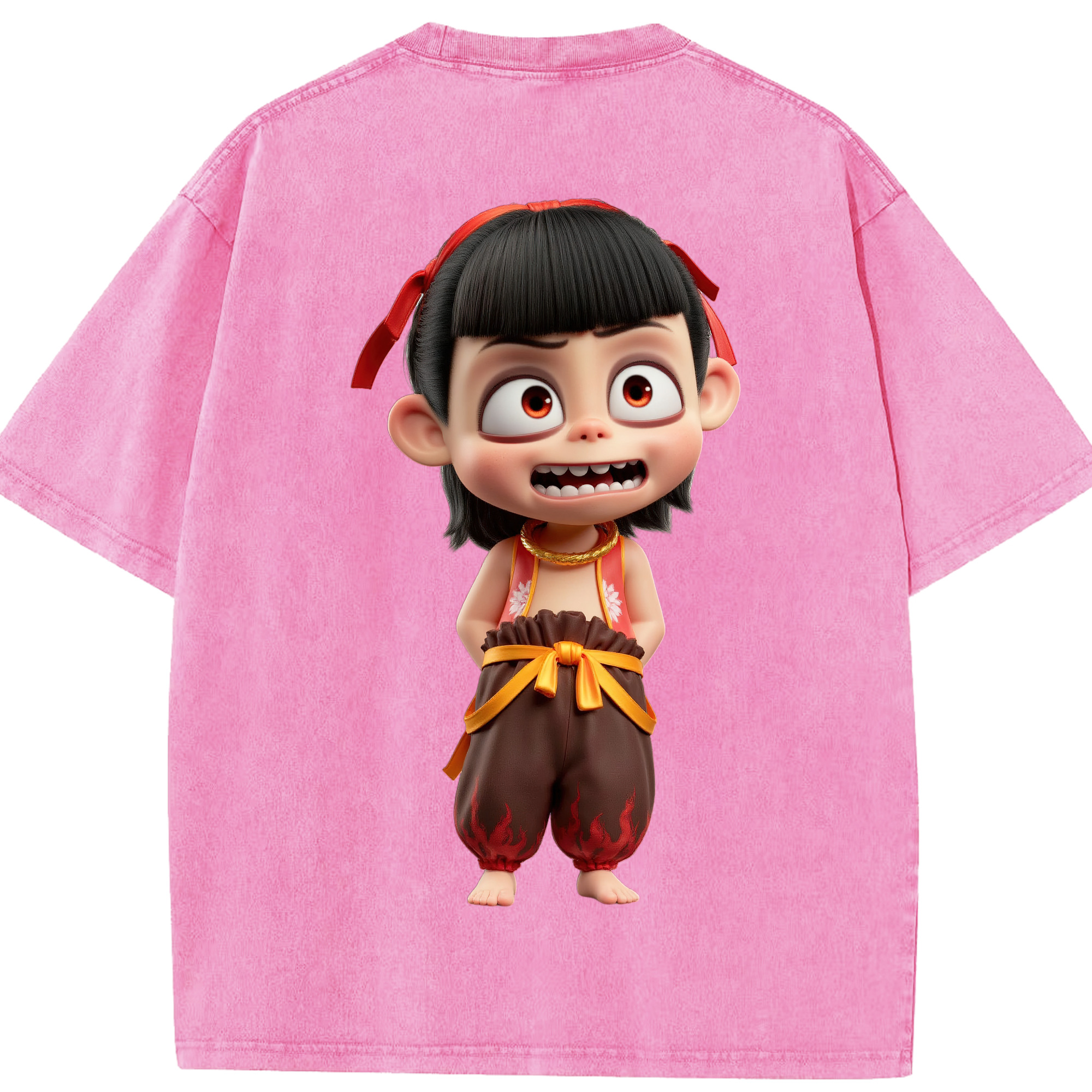 （画像用） Ne Zha 2 ナタ 魔童の大暴れ 綿100% ヴィンテージ風 半袖Tシャツ（背面プリント）